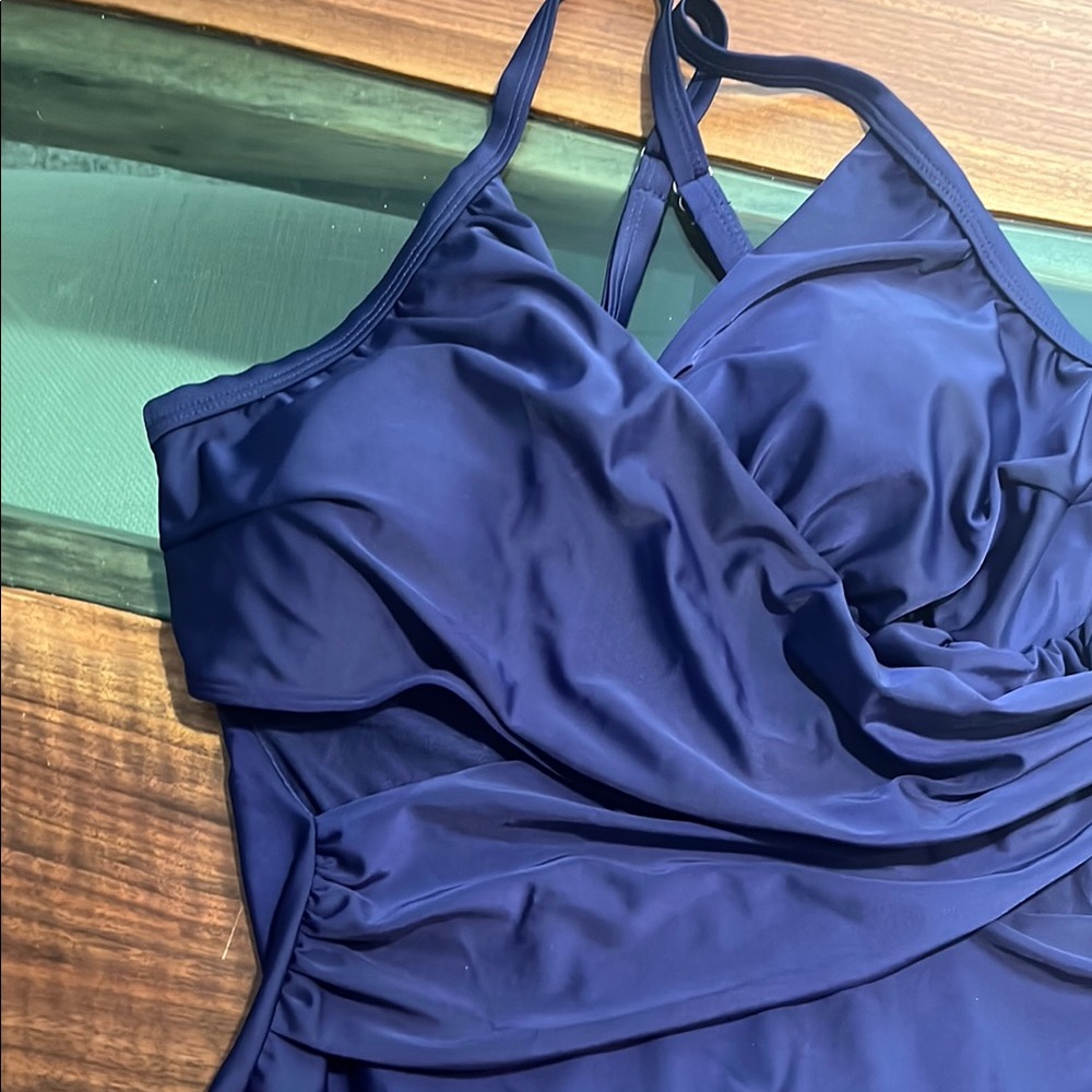 Blue One-Piece Swimsuit with Wrap Front